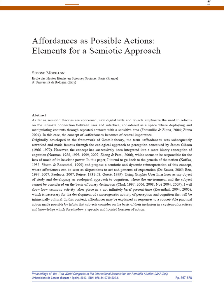 Affordance As Possible Actions. Elements For A Semiotic Approach ...