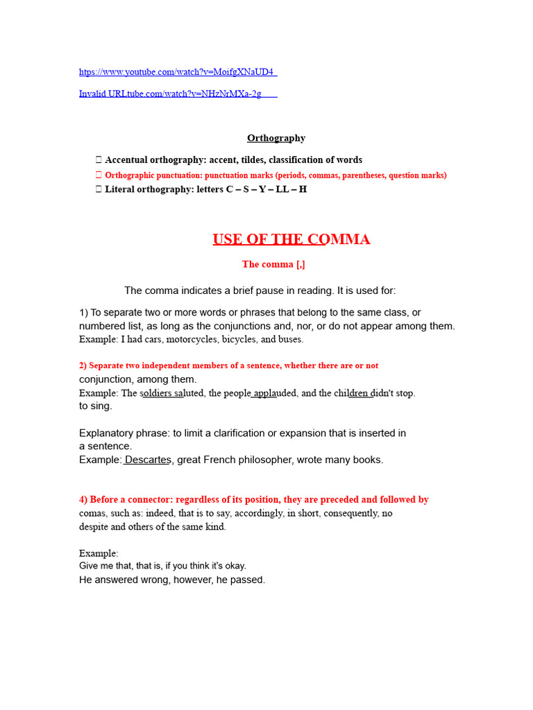 Class 28 - 07 Use of The Comma | PDF | Comma | Orthography