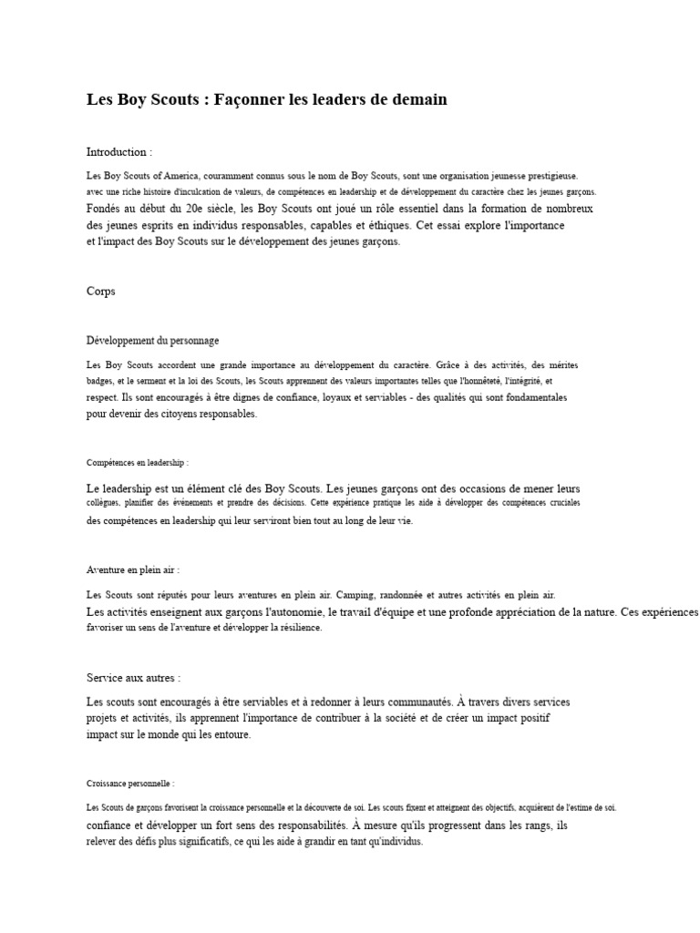 Les Boy Scouts: Façonner Les Leaders de Demain | PDF | Scoutisme ...