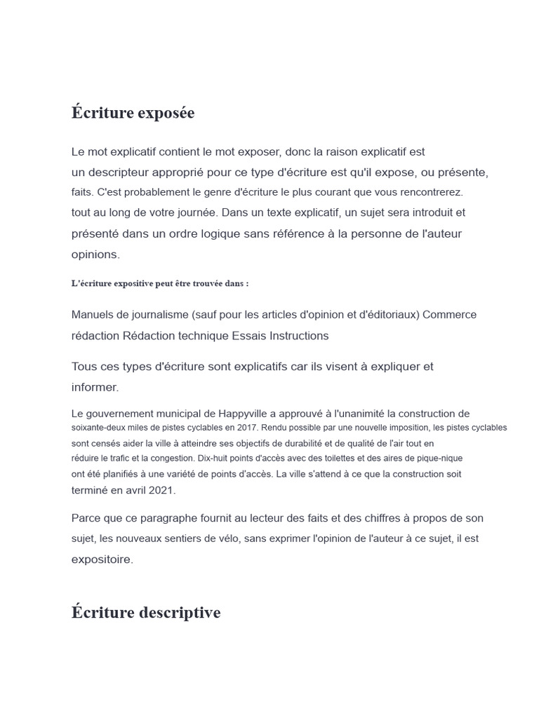 Types d'écriture : Expositive, Descriptive, Persuasive, Narrative | PDF