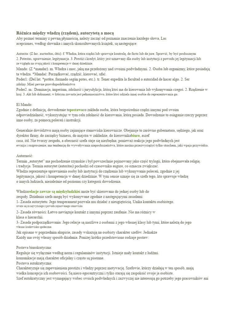 Różnica Między Władzą, Mocą A Autorytetem | PDF