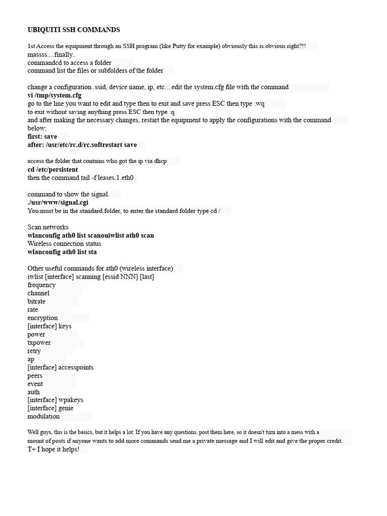 Ubiquiti SSH Command Reference Guide | PDF | Computing | Network Protocols