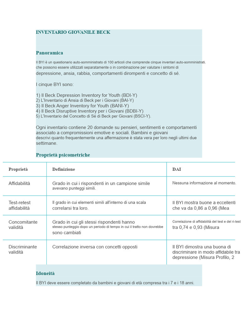 Beck Youth Inventory | PDF