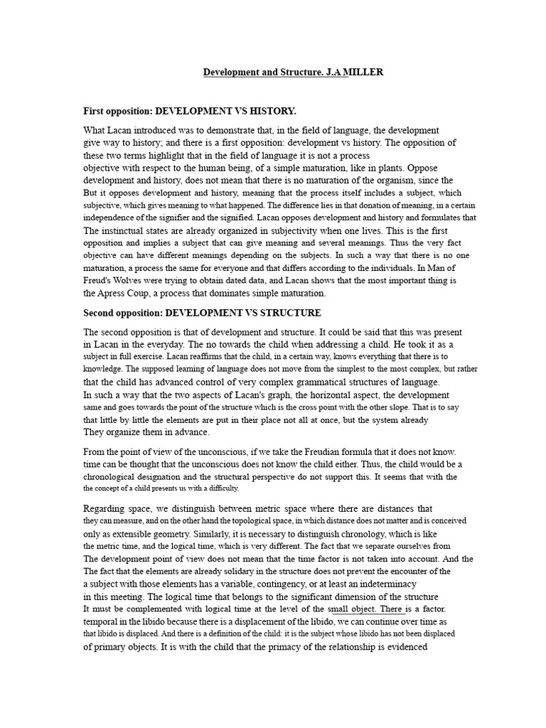 Miller. Development and Structure | PDF | Jacques Lacan | Space