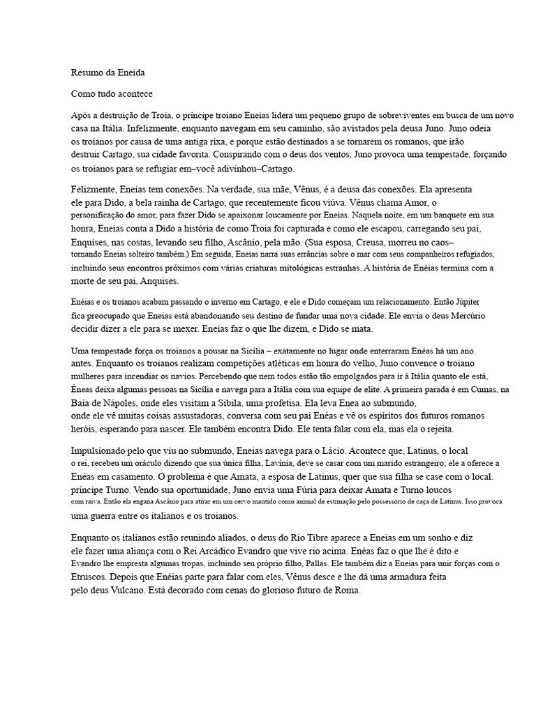 Resumo da Eneida: A Jornada de Eneias | PDF | Eneias | Mitologia romana