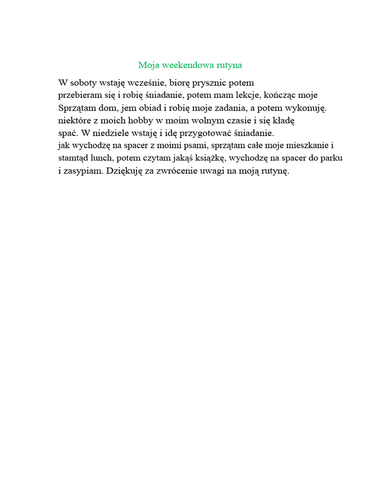 Moja Rutyna Weekendowa | PDF