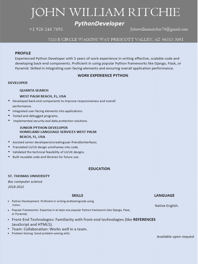 Experienced Python Developer Profile | PDF