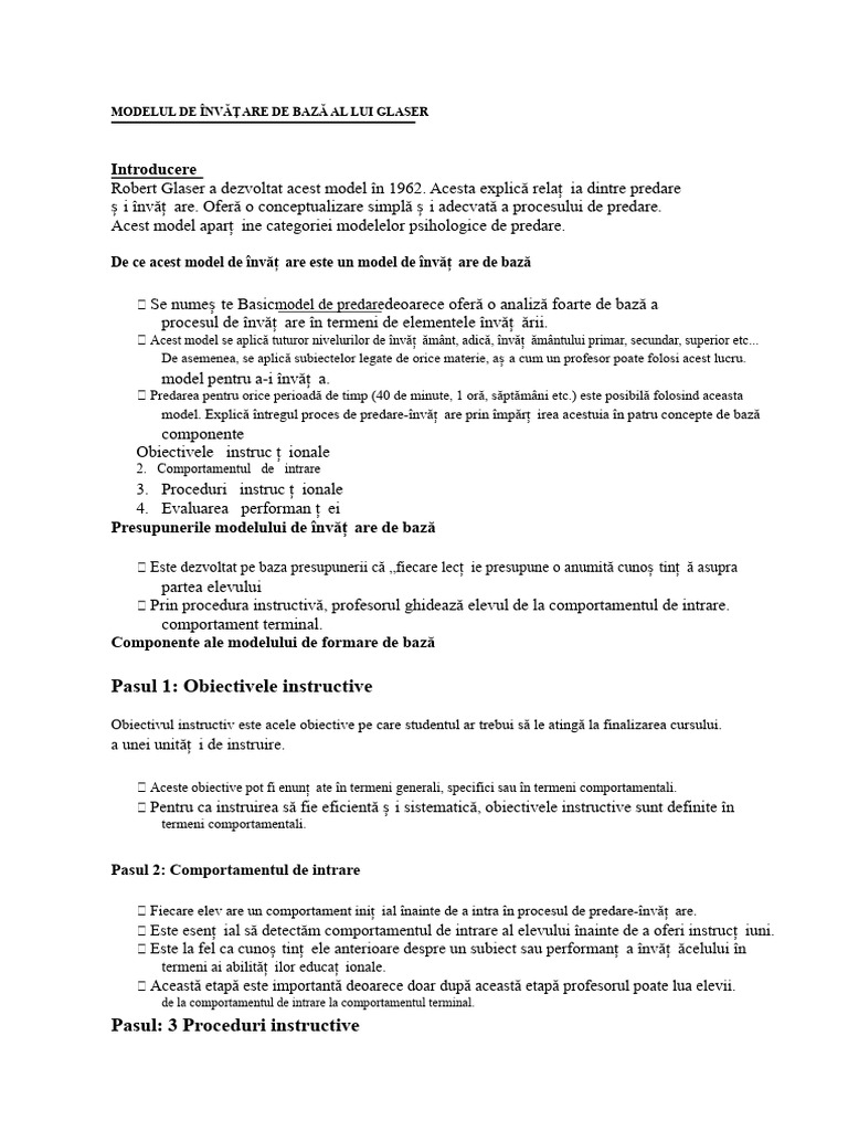 Modelul de Bază de Predare Al Lui Glaser | PDF