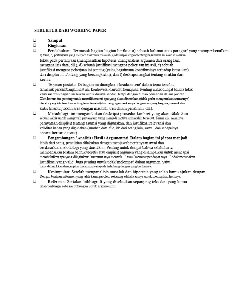 Kerangka Struktur Working Paper | PDF