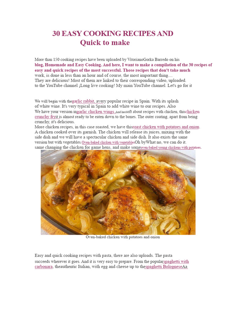 30 Easy and Quick Cooking Recipes | PDF