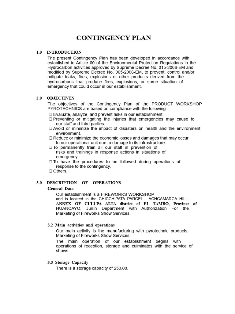 Fireworks Workshop Contingency Plan | PDF | Firefighter | First Aid