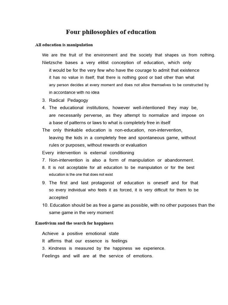 Four Educational Philosophies Explained | PDF | Happiness | Knowledge