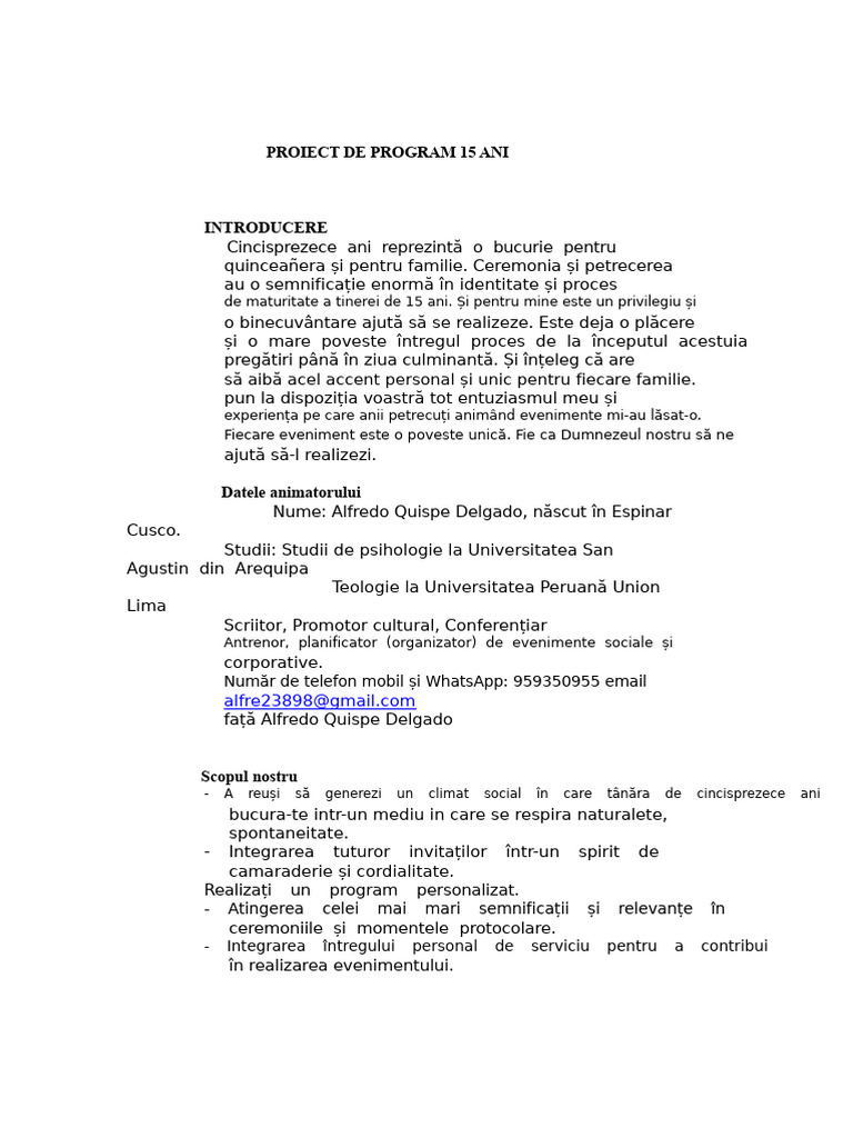 Proiect de Program 15 Ani | PDF