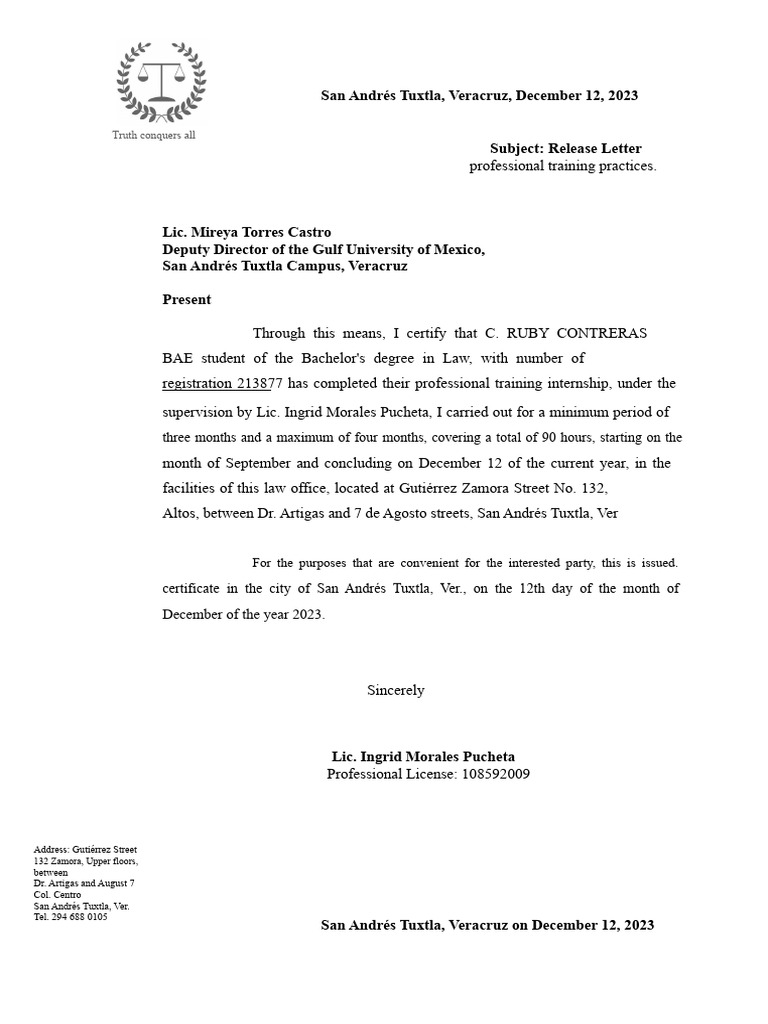 Professional Training Release Letters | PDF