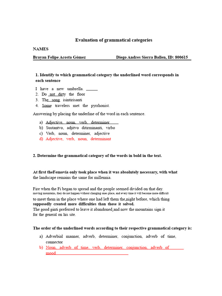Grammatical Category Evaluation Guide | PDF | Adverb | Syntactic ...