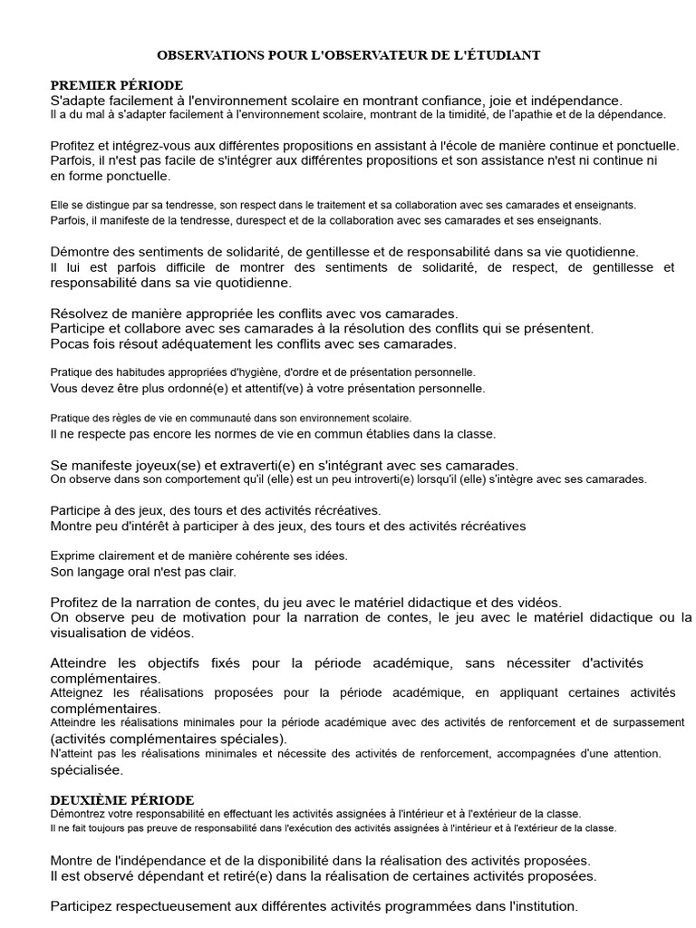 Évaluation du comportement scolaire de l'élève | PDF | Pédagogie ...