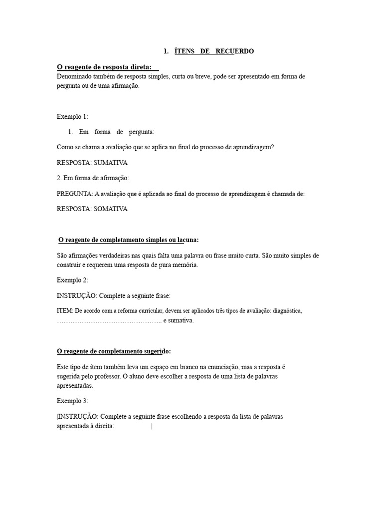 Tipos de Itens de Avaliação Educacional | PDF | Acidentes de trânsito ...