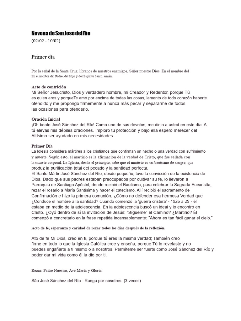 Novena a San José Sánchez del Río | PDF | Oración | Cristo (título)