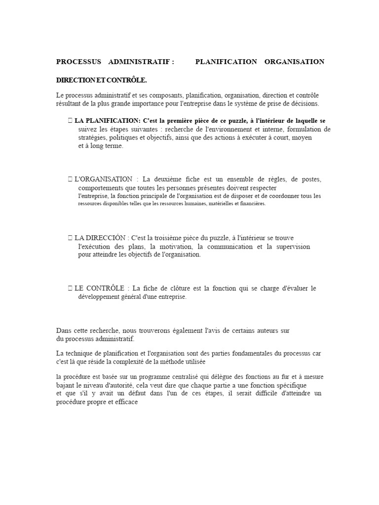 Processus Administratif | PDF | Planification | Gestion des ressources ...