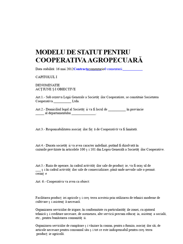 Model de Statut Pentru Cooperativa Agricolă | PDF