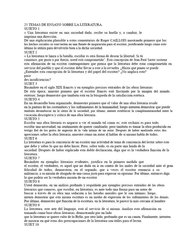 25 Temas de Ensayo sobre Literatura | PDF | Escritores | Autor