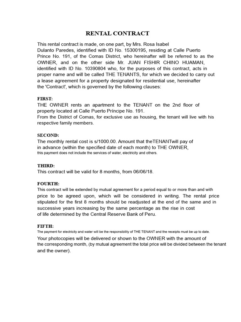Residential Rental Contract Template | PDF | Leasehold Estate | Renting