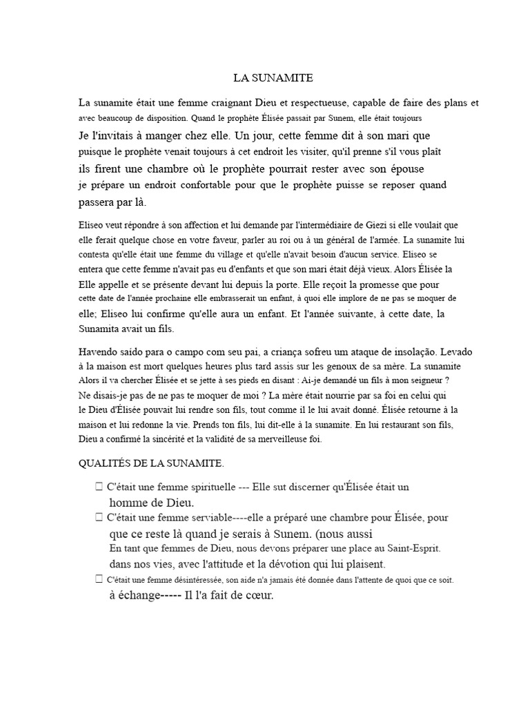 La foi et la sagesse de la Sunamite | PDF | Dieu | Doctrines et ...