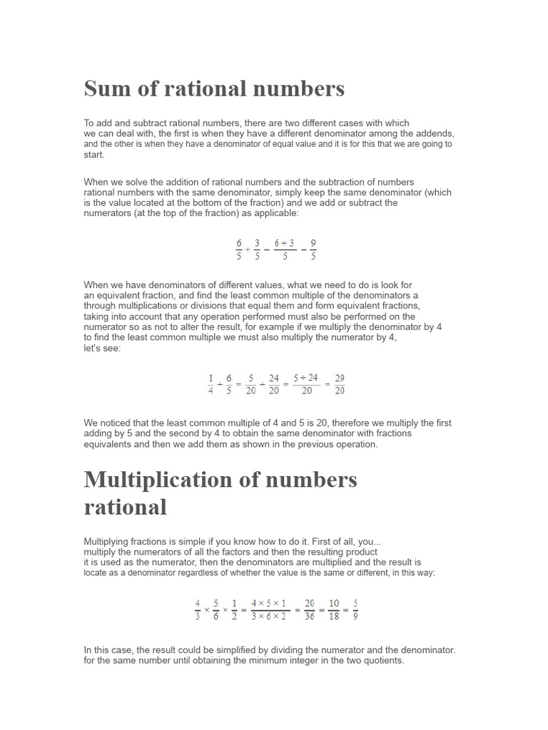 Sum of rational numbers | PDF | Multiplication | Rational Number