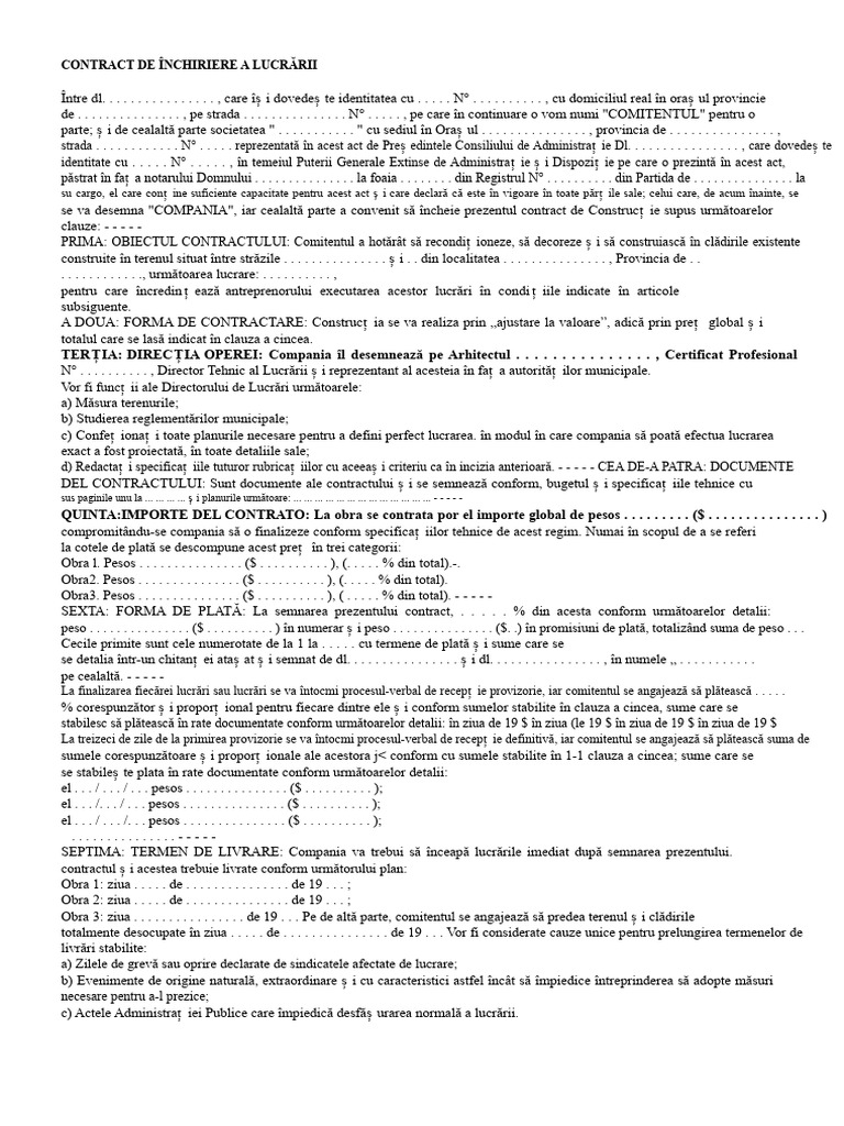 Model Contract de Închiriere A Lucrării | PDF