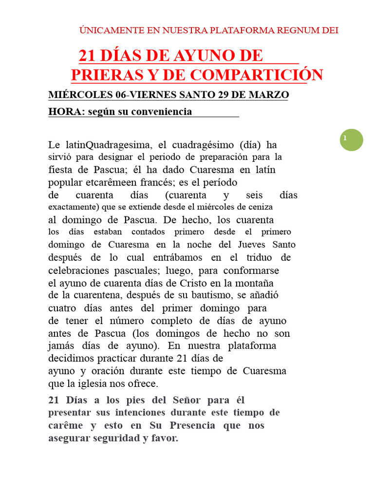 21 Días de Ayuno y Oración en Cuaresma | PDF | Prestado | Cristo (título)