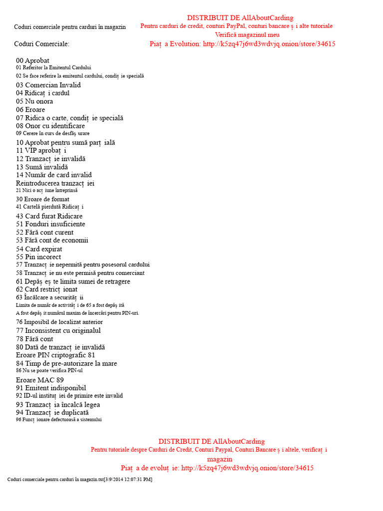 Coduri Comerciale Pentru Utilizarea Cardurilor În Magazine | PDF