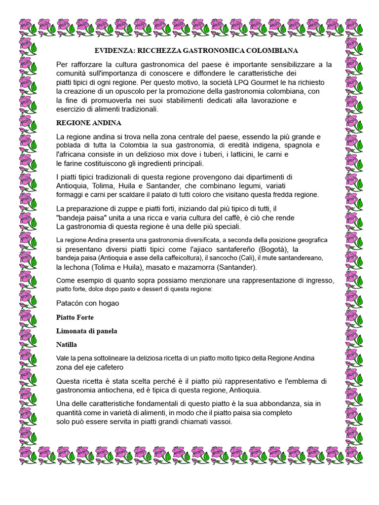 Evidenza Della Ricchezza Gastronomica Colombiana | PDF