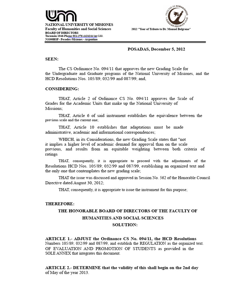 Res. 240-12 Regulation On Evaluation and Promotion | PDF | Curriculum