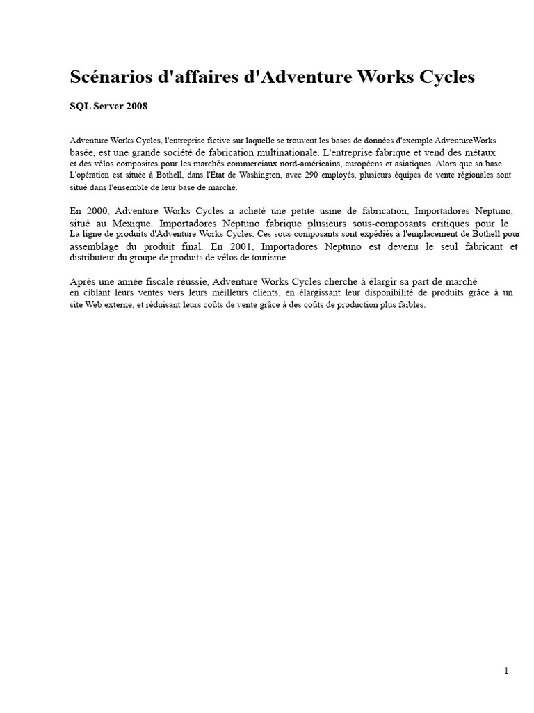 Scénarios d'affaires d'Adventure Works | PDF | Bases de données ...