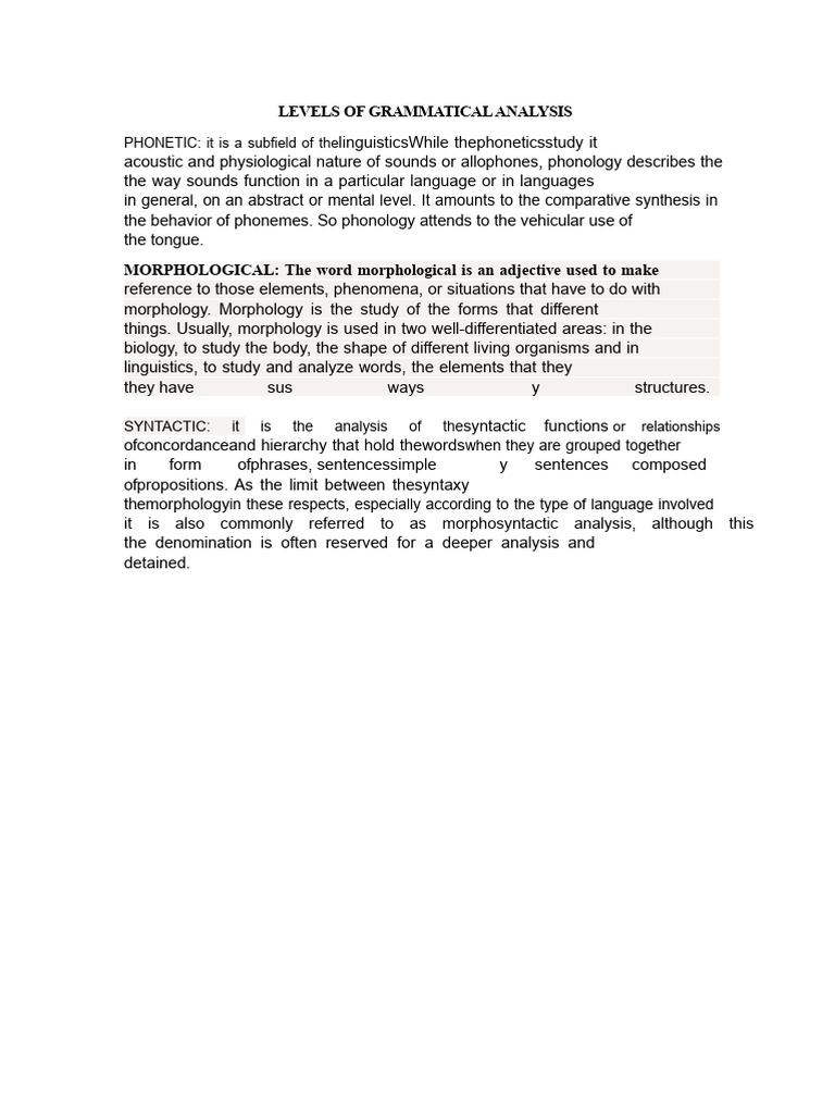 Grammatical Analysis Levels Explained | PDF