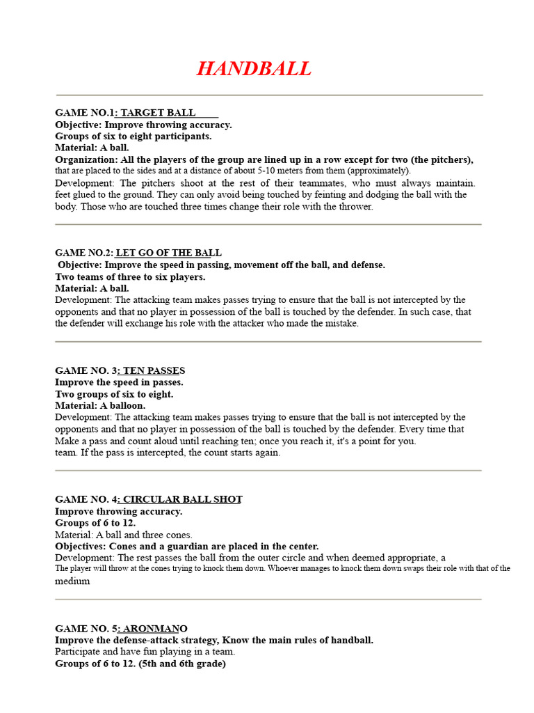 Pre-Sporting Games - Handball | PDF | Pitcher | Sports
