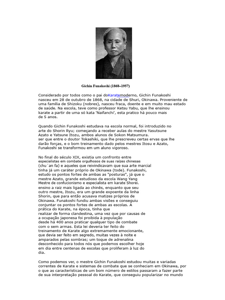Gichin Funakoshi: Pai do Karatê Moderno | PDF | Karatê | Shotokan