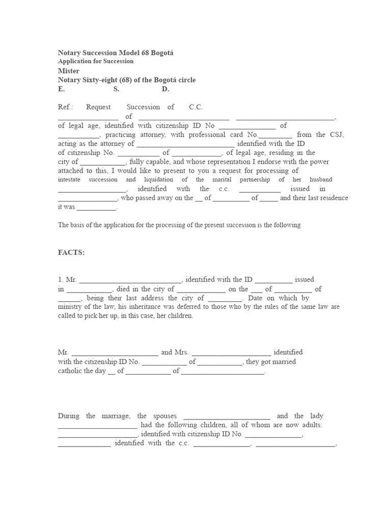Bogotá Notary Succession Application | PDF | Inheritance | Government ...