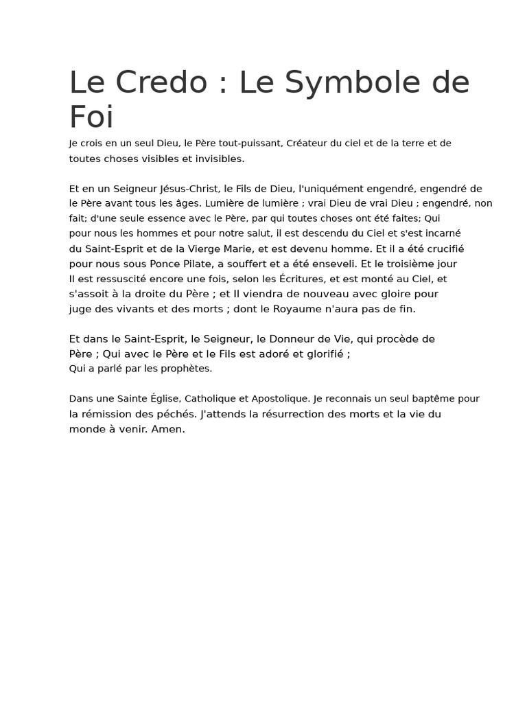 Le Credo : Symbole de Foi chrétien | PDF