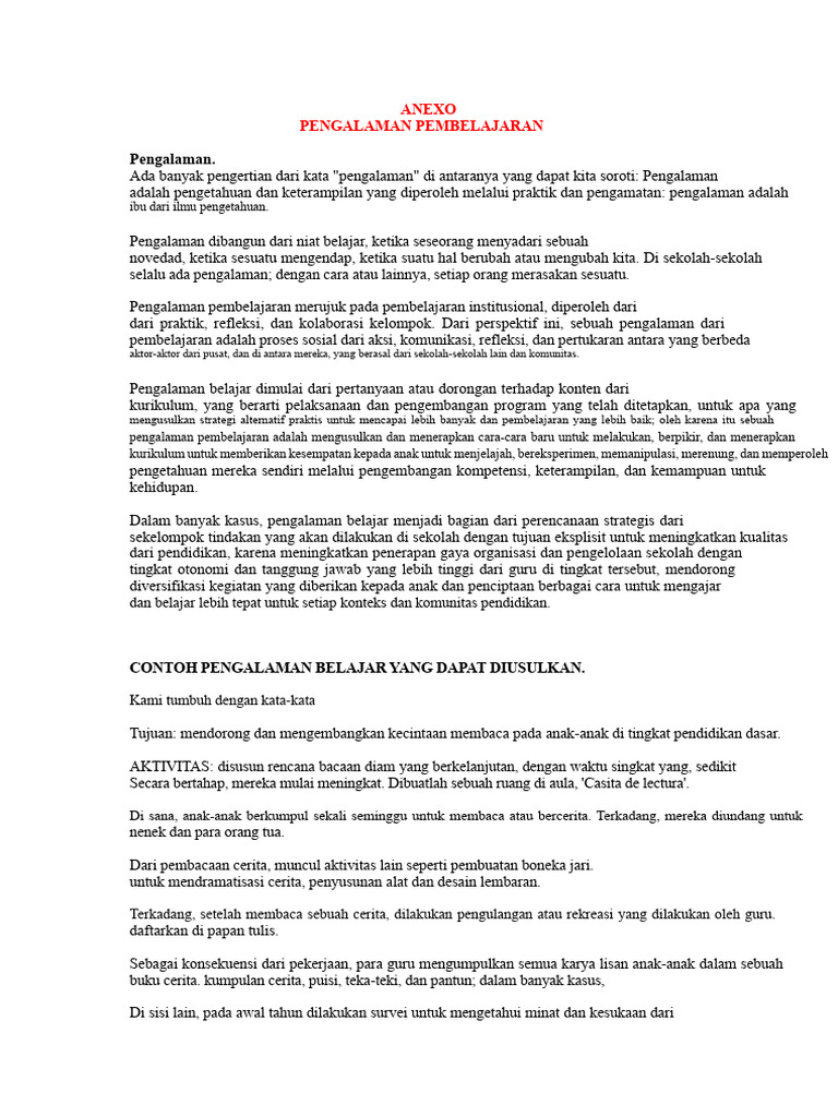 Contoh Pengalaman Pembelajaran | PDF
