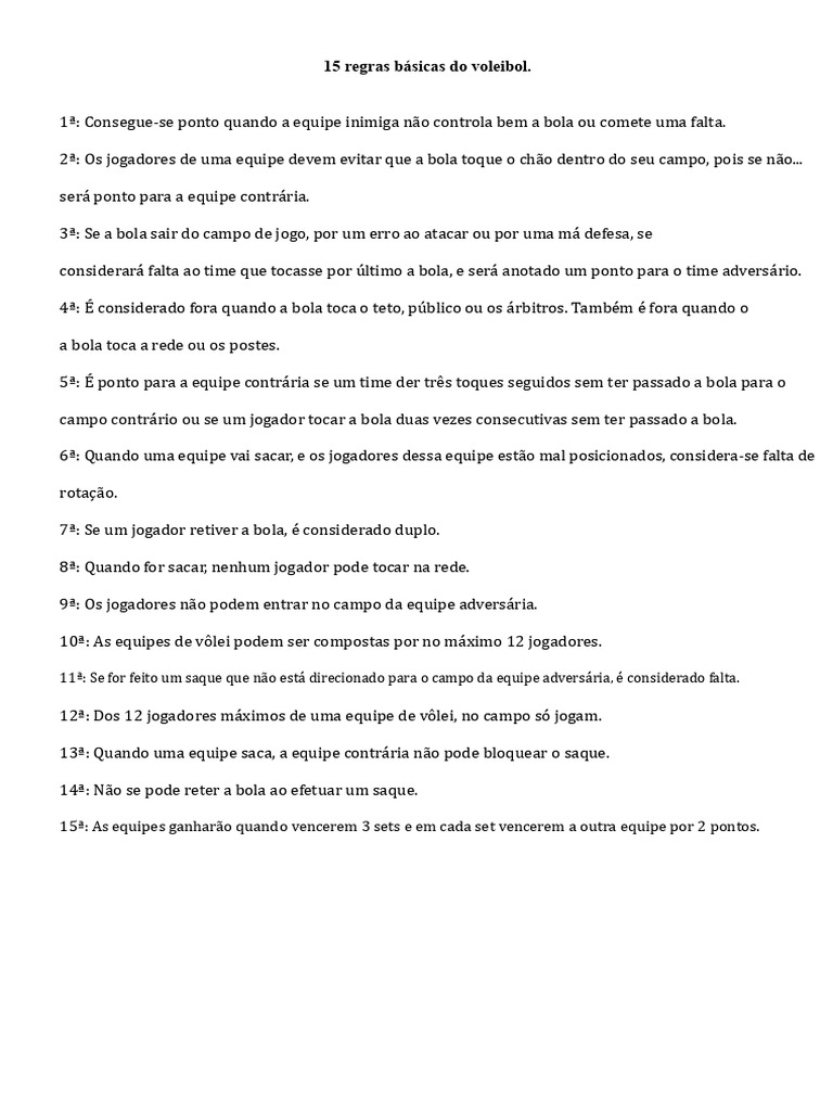 Regras Básicas do Voleibol | PDF