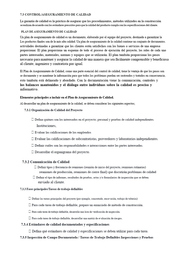 Plan de Aseguramiento de Calidad | PDF | Calidad (comercial) | Business