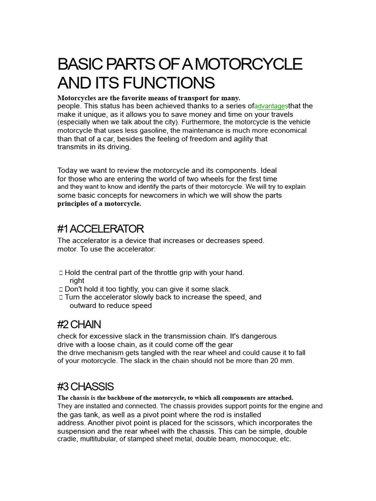Motorcycle Parts and Their Functions | PDF | Internal Combustion Engine ...