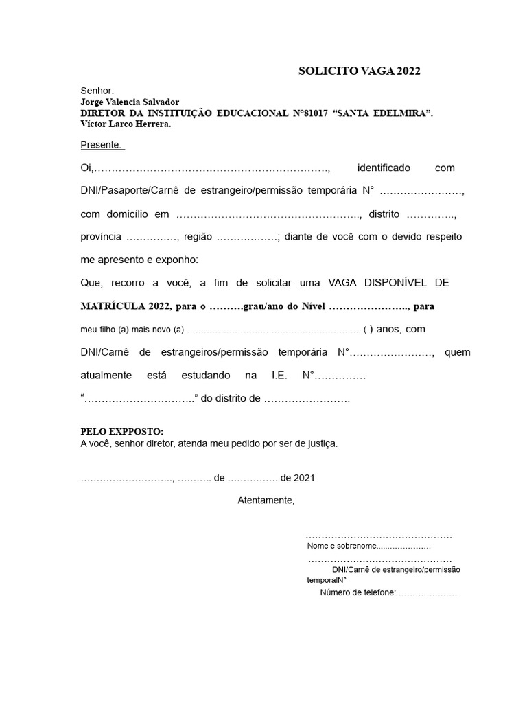 Solicitação de Vaga Escolar 2022 | PDF