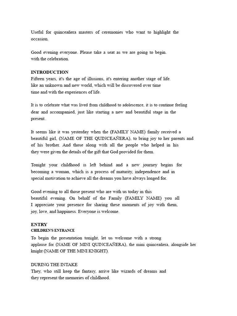 Quinceañera MC Script Guide | PDF | Godparent