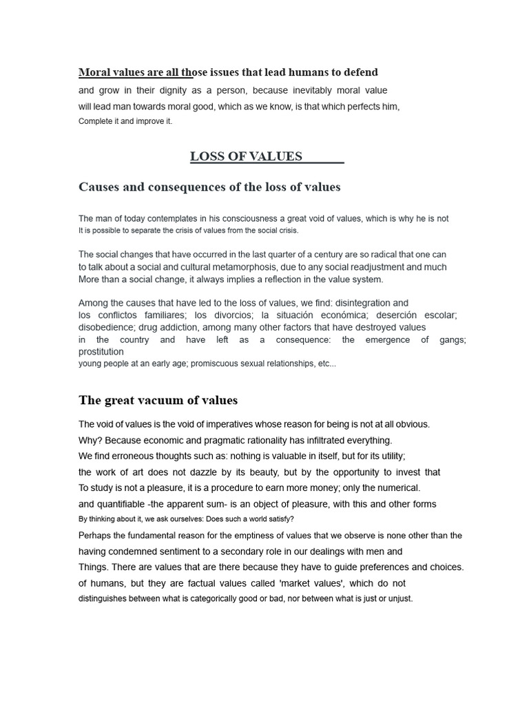 Causes of Value Loss in Society | PDF | Value (Ethics) | Psychological ...