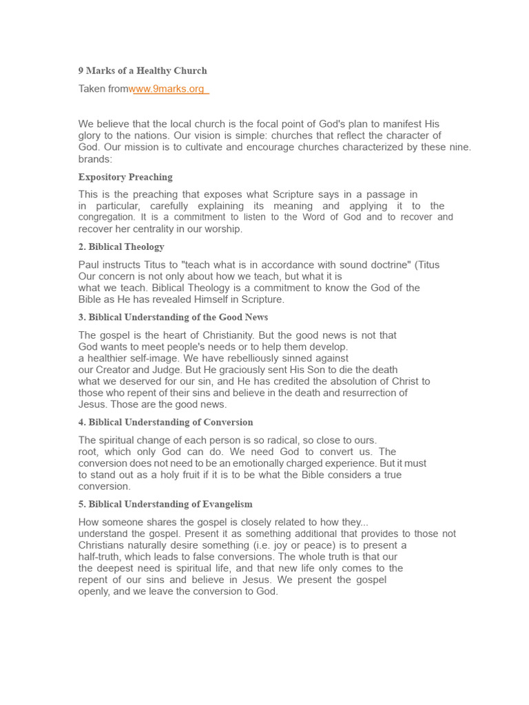 Nine Marks of a Healthy Church PDF The Gospel Bible