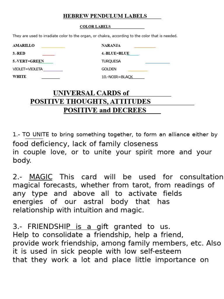 9 HEBREW PENDULUM LABELS and Explanation 19 | PDF | Happiness | Mind