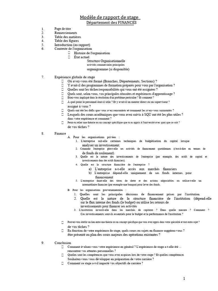 Modèle de rapport de stage en finance | PDF | Investir | Business