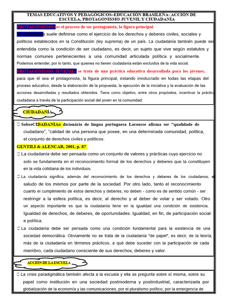 Acción de La Escuela-Protagonismo Juvenil y Ciudadanía | PDF ...